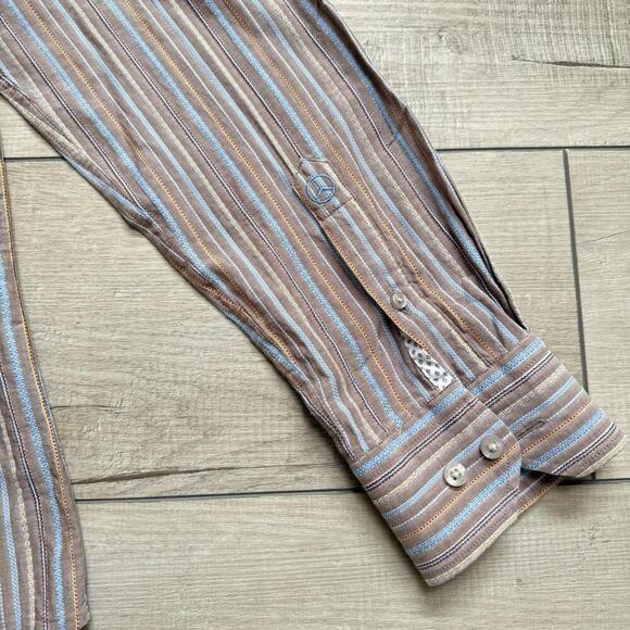 John Lennon Signature Striped Button-Up Shirt Mens L Multicolor Cotton Head Logo - Picture 3 of 9